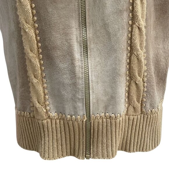Designers Studio Suede & Knit Jacket L Ramie Acrylic Womens Beige - Picture 4 of 12